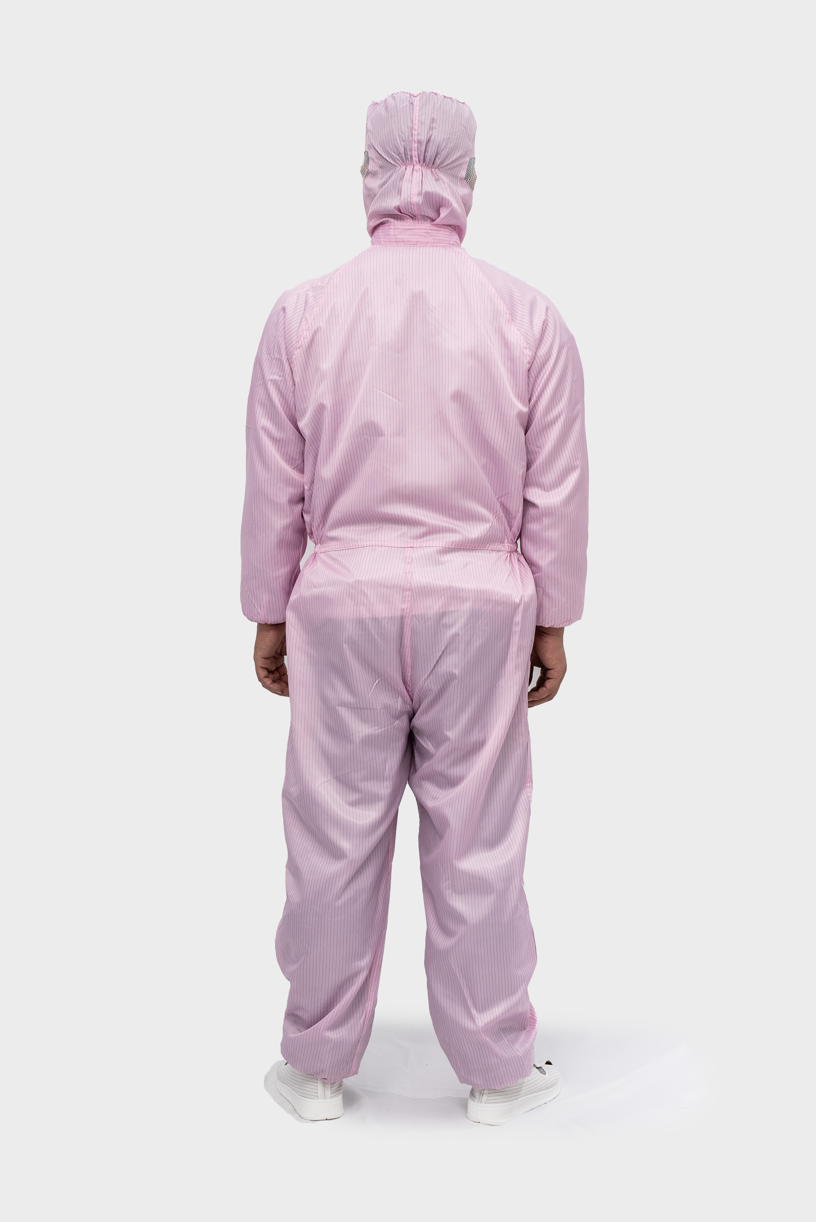 粉红条纹连帽连体服