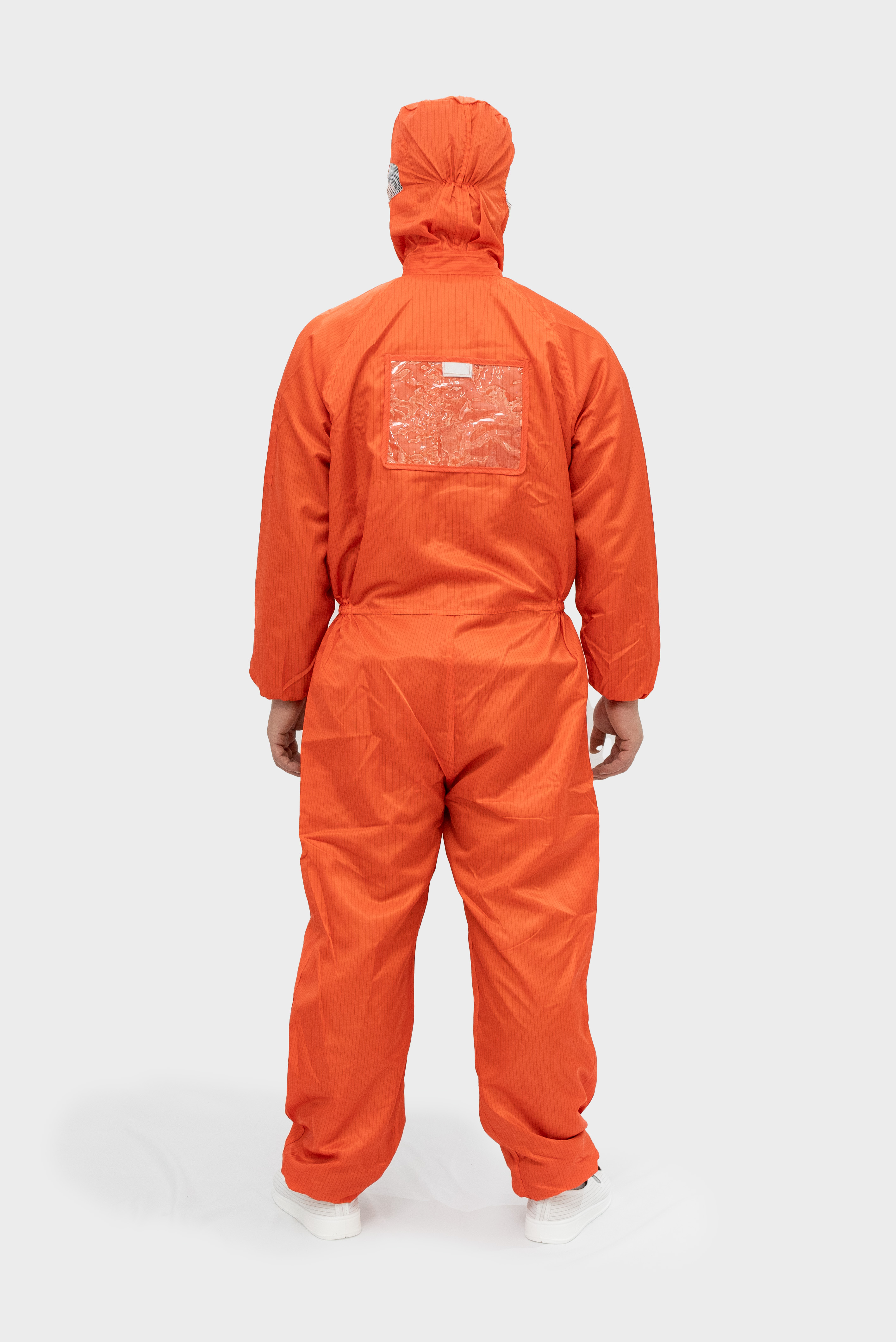 桔红条纹连帽连体服