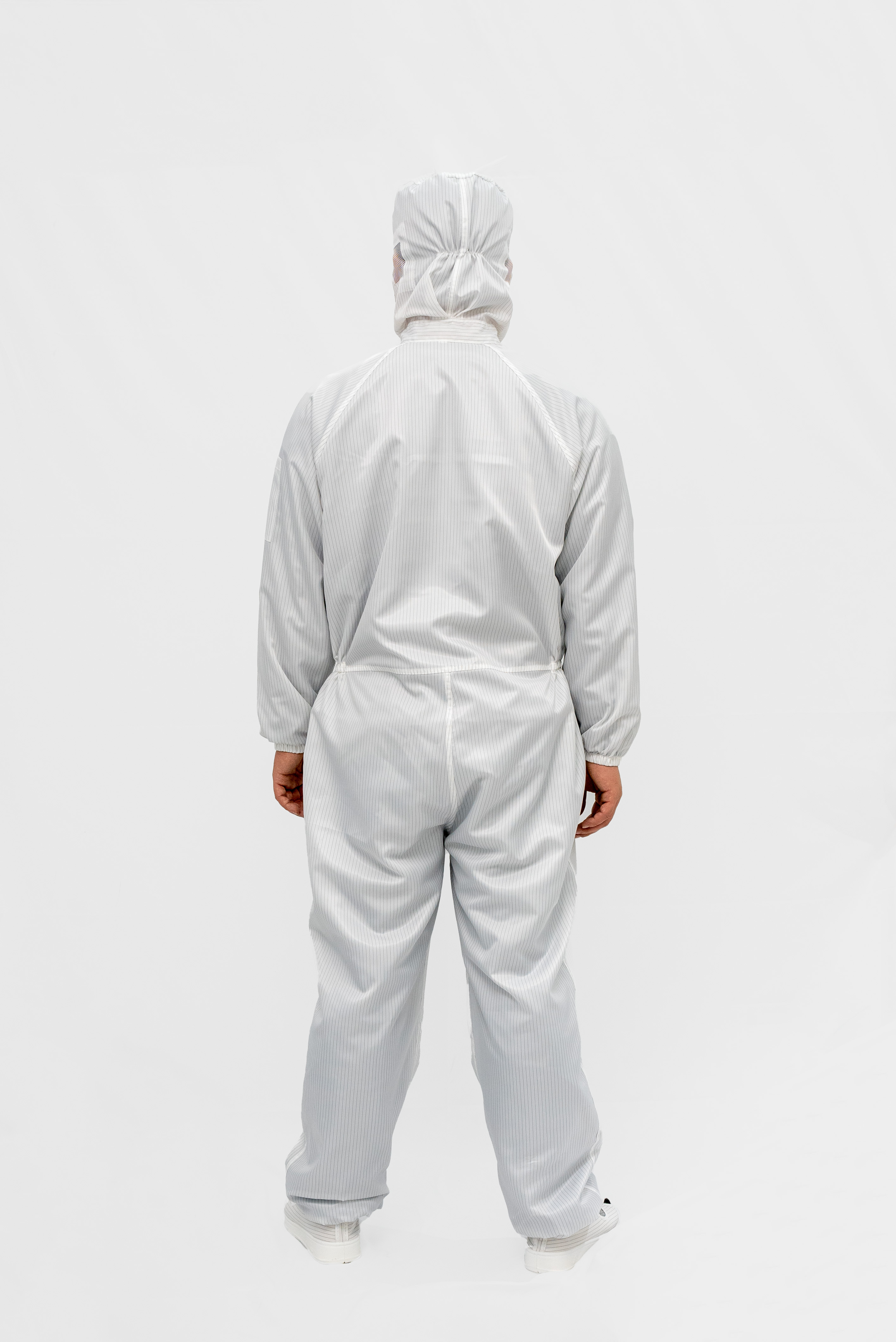 白条纹连帽连体服