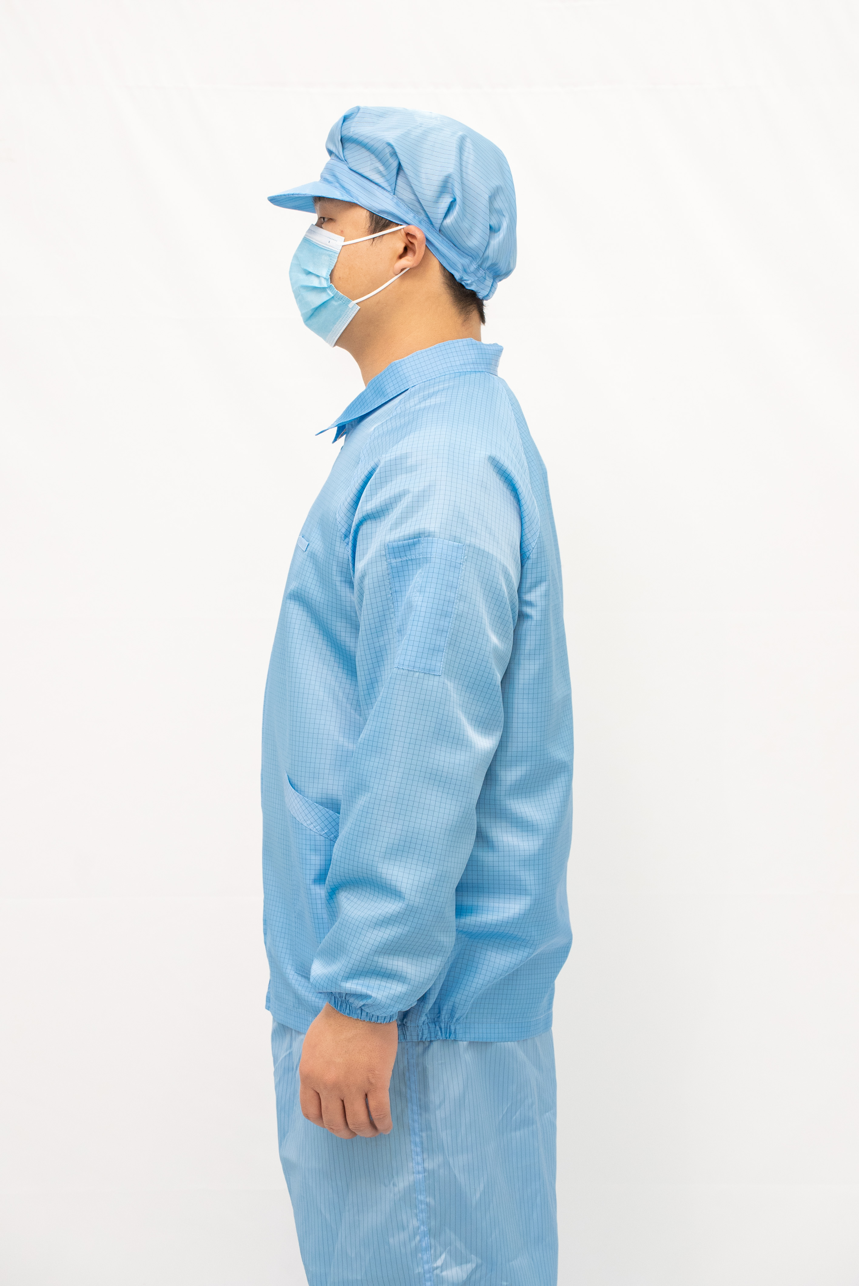 蓝网格翻领拉链夹克