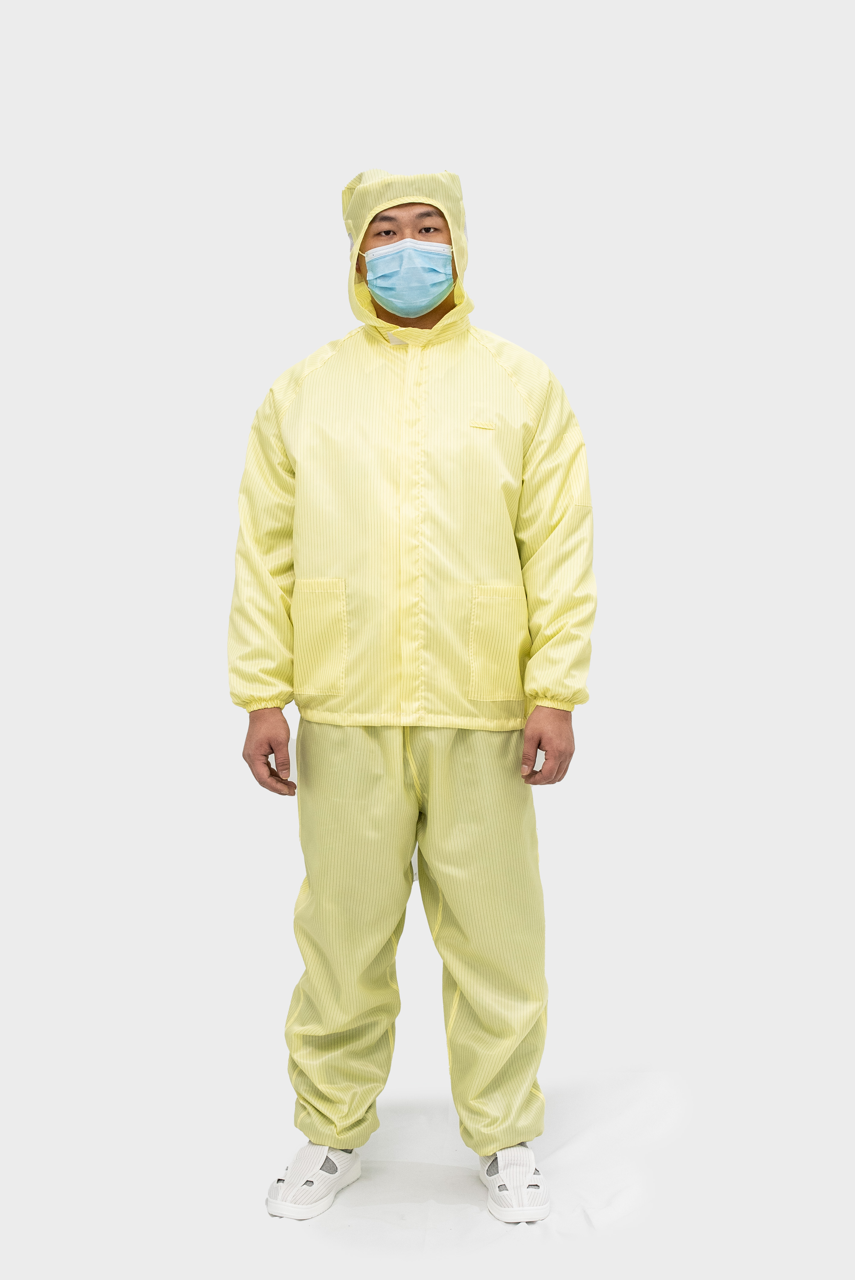 黄条纹连帽分体服