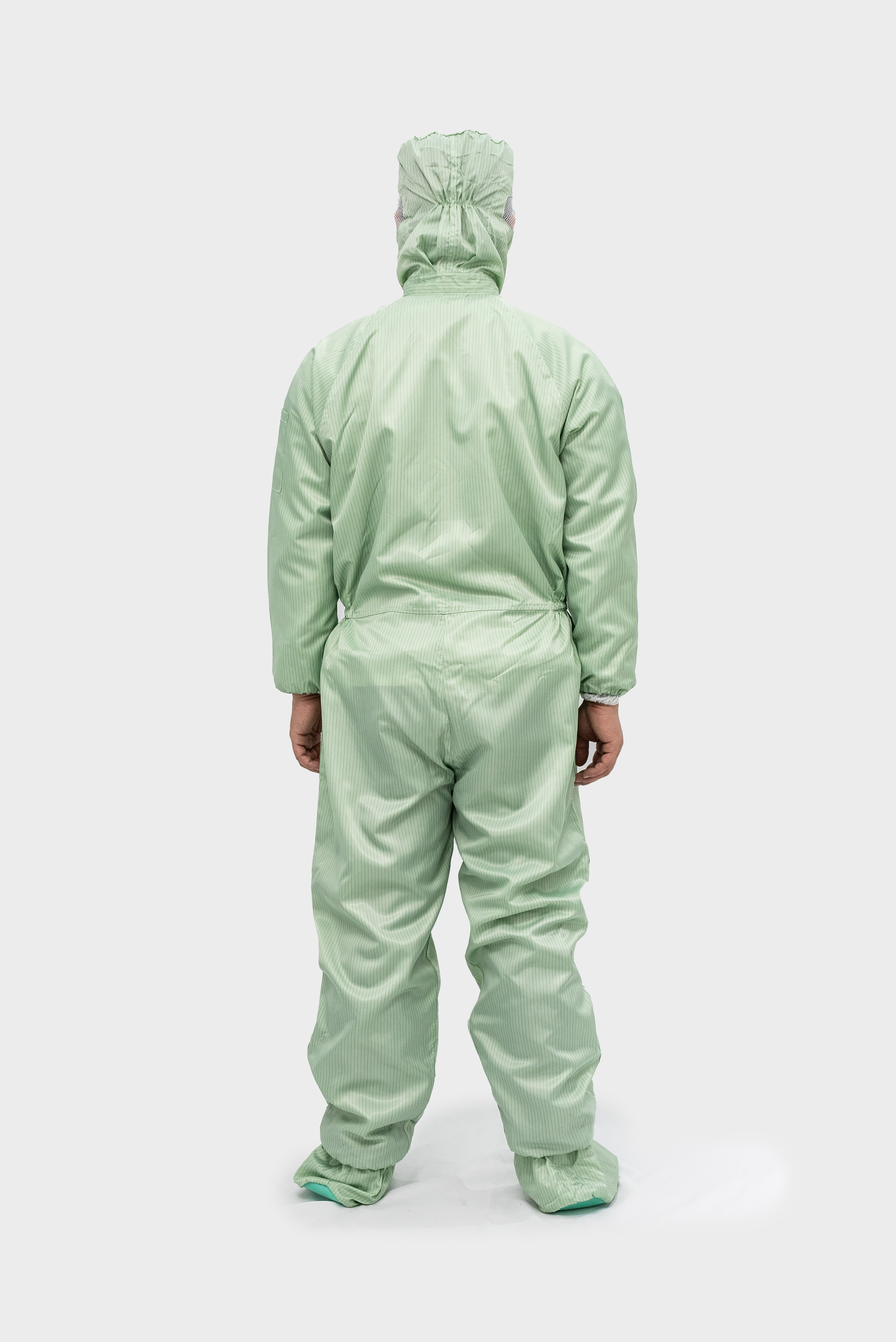 绿条纹连帽连体服连鞋底