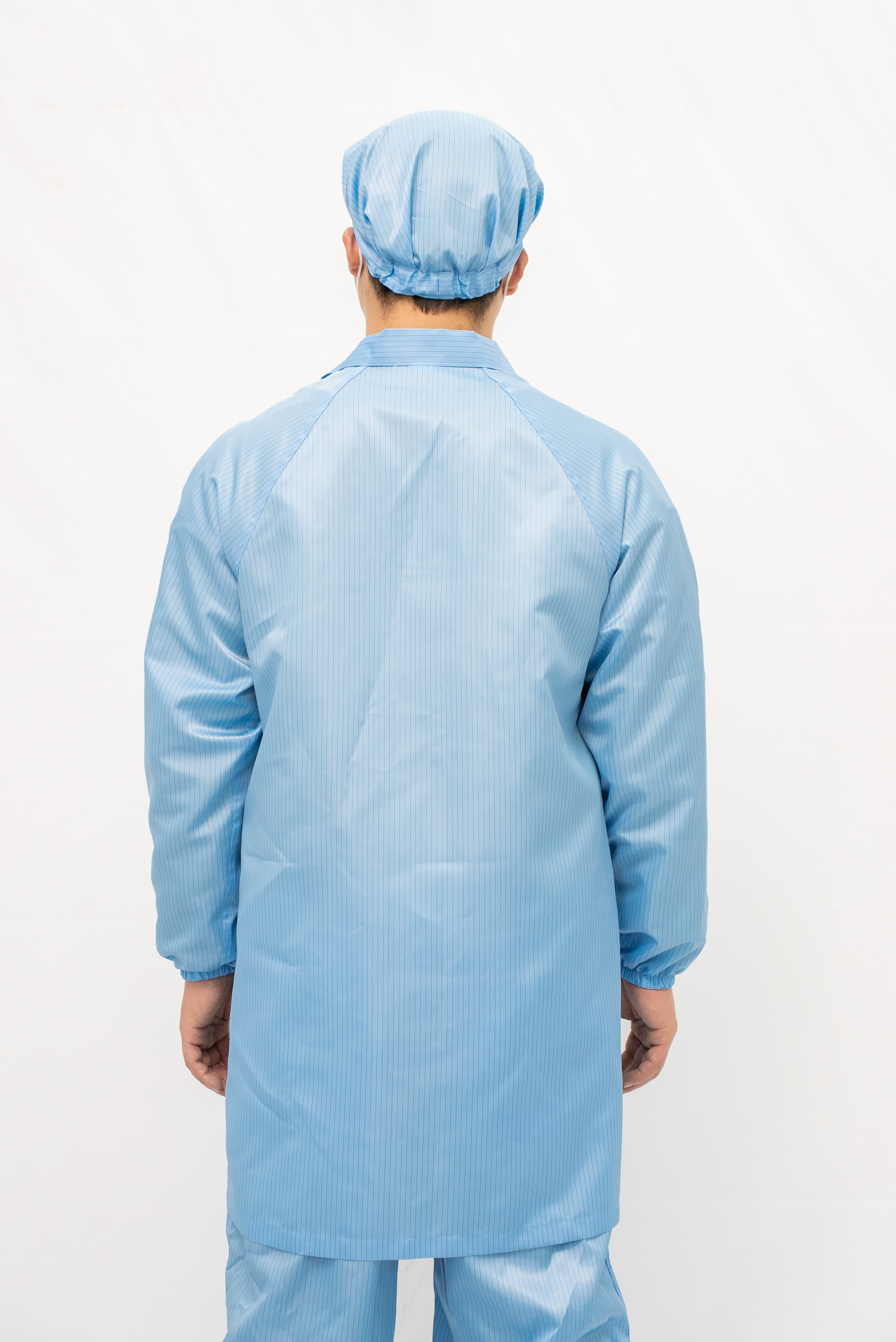 蓝条纹翻领纽扣大褂