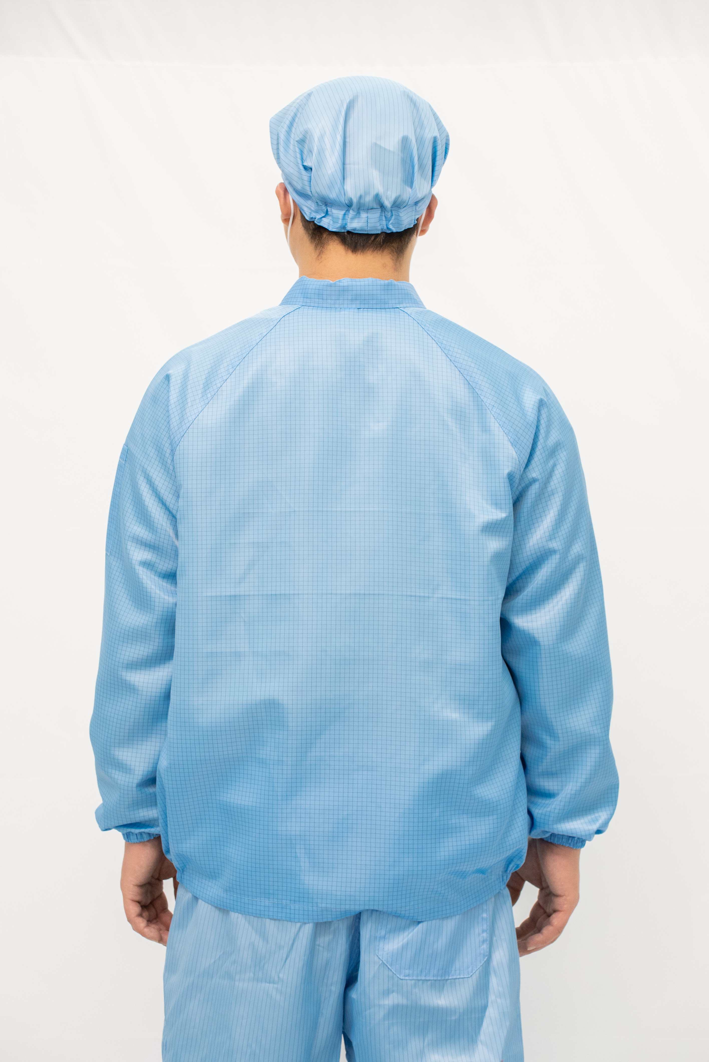 蓝网格翻领拉链夹克